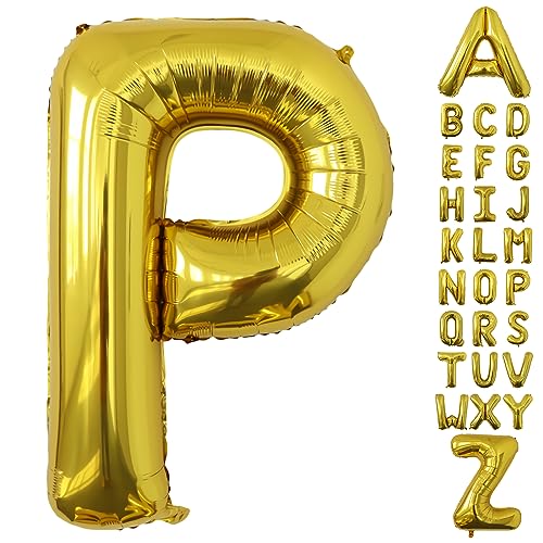 Image of Letter Balloons Gold Party Balloon - 40 Inch Large Gold Letter P Balloon, Letter Balloon Birthday Decorations, Balloon for Women Men Anniversary Party Decorations Supplies