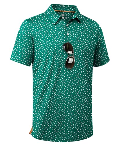 Zity Mens Golf Shirt Short Sleeve Moisture Wicking Performance Daily Casual Print Patterns Collared Golf Polo Shirts For Men Green Golf Large