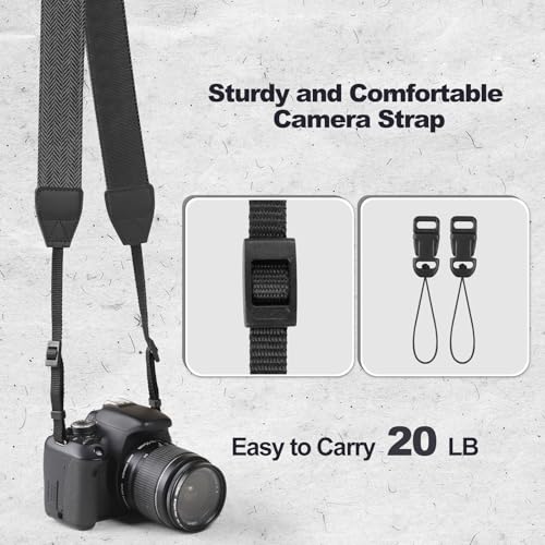 Image of Universal Camera Strap - Camera Neck Strap, Adjustable Shoulder Straps Compatible with Canon, Fujifilm, Nikon, Olympus, Panasonic and other SLR and mirrorless cameras - Black and White Stripes