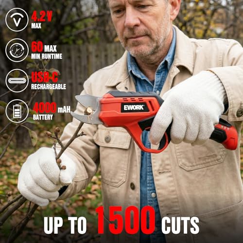 Image of EWORK 4.2V Electric Pruning Shears, 0.7 inch Cutting Diameter