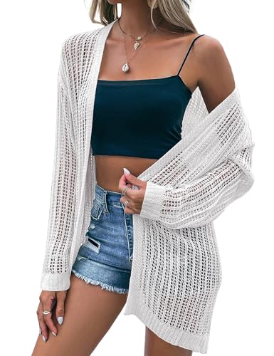 Womens 2025 Summer Lightweight Cardigan Long Sleeve Open Front Loose Beach Crochet Cover Up