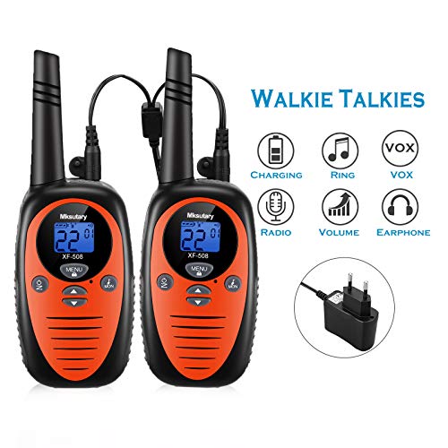 Walkie Talkie Niños Recargable PMR446, 8 Canales, Alcance 4 km, Naranja, 2 Unidades