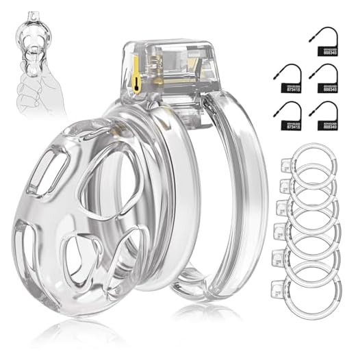Male Chastity Cage Devices - Soft Silicone Cock Cage Lightweight for Man Penis Bondage, Transparent Chasity Lock Cage Invisible Use with 6 Cock Rings, BDSM Sex Toys for Men
