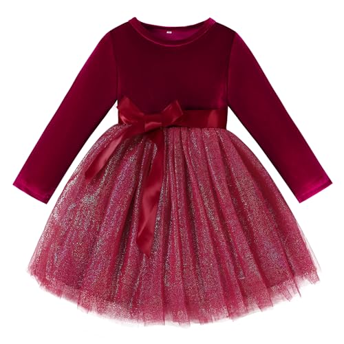 U·nikaka Baby Girls Velvet Long Sleeve Toddler Flower Girls Dress Fall Winter Tutu Birthday Tea Party Tulle Princess Dresses