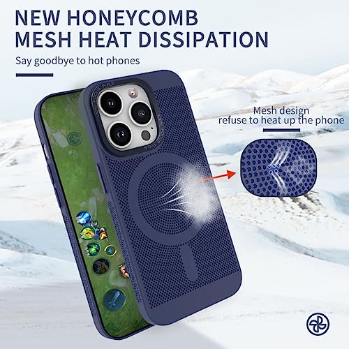 Image of Mesh Series PC Protective Case For iPhone 14 /13 (6.1-Inch), Ultra Thin Structure, Metal Buttons And Camera Ring, Full Body Protection With Magsafe Compatibility (Sky Blue)