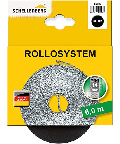 Schellenberg 46007 Sistema Mini, enrollable, correa de persiana, color negro, 14 mm x 6 m