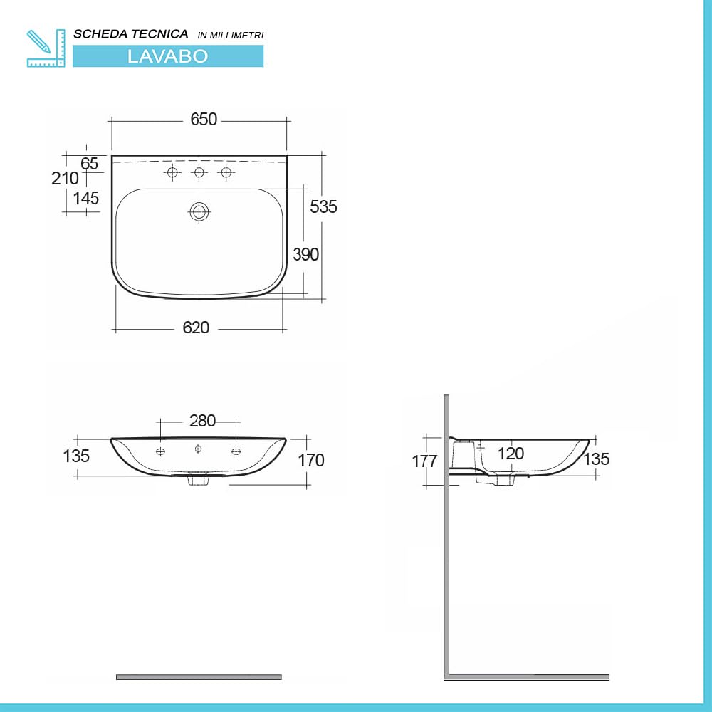 Lavabo Bagno Sospeso 65 Cm In Ceramica Bianco Lucido Rak Origin