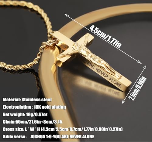 DS Christian Cross Necklace for Men Women-18K Gold Stainless Steel Crucifix Necklaces with Inspirational Bible Verse Religious Gift for Prayer Faith Jesus/God-Catholic Christian Pendant Jewelry3