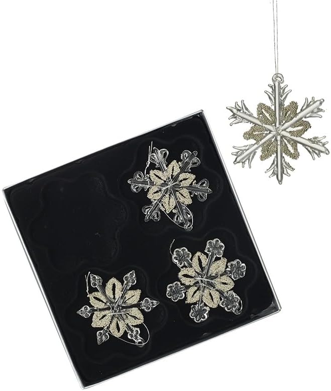 Set of 4 Christmas Glass Decorative Snowflake Hanging Decorations 4cm - Christmas Decoration For Home - Gift Idea for Christmas - Hanging Christmas Ornaments - Christmas Tree Decorations