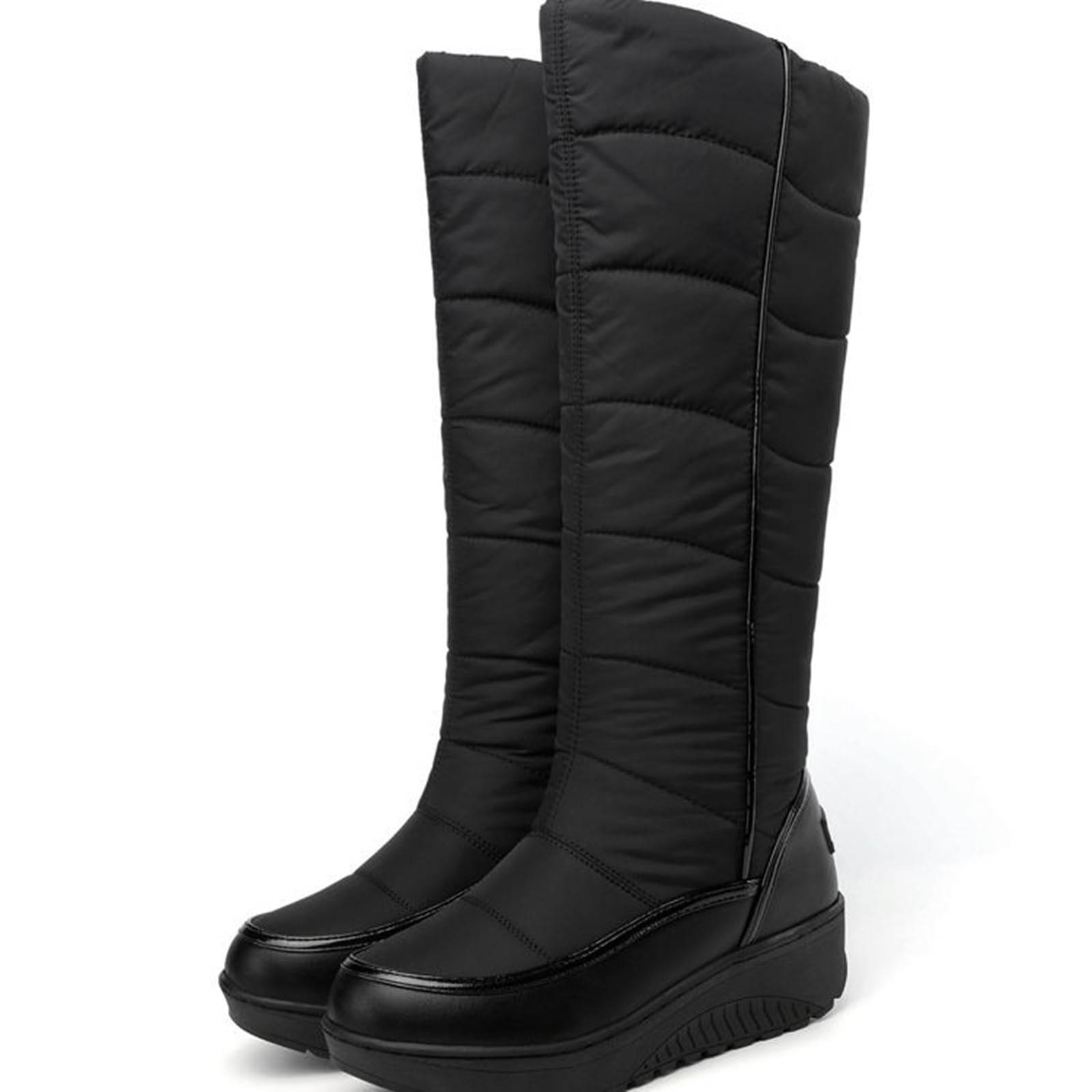 Womens Down Cloth High-Top Warm Snow Boots With Round Toe Flat Heel Thick Bottom Plush Lightweight Non-Slip Knee-High
