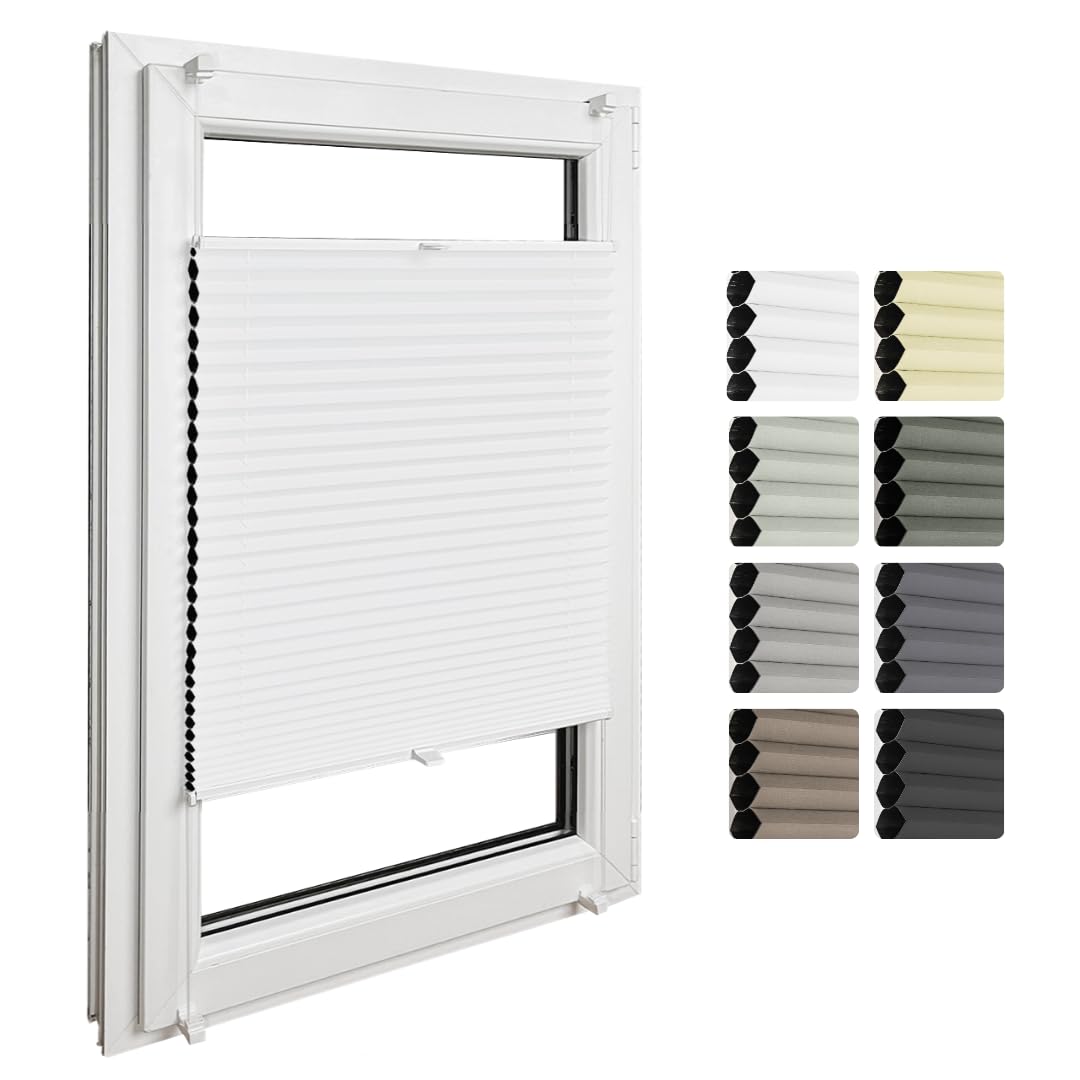 Home-Vision® Premium Doppelplissee Wabenplissee ohne Bohren mit Klemmfix (Weiß-Weiß, B40cm x H120cm) Modern Klemmfix Blickdicht Plissee Sonnenschutz Hitzeschutz Jalousie für Fenster Thermo