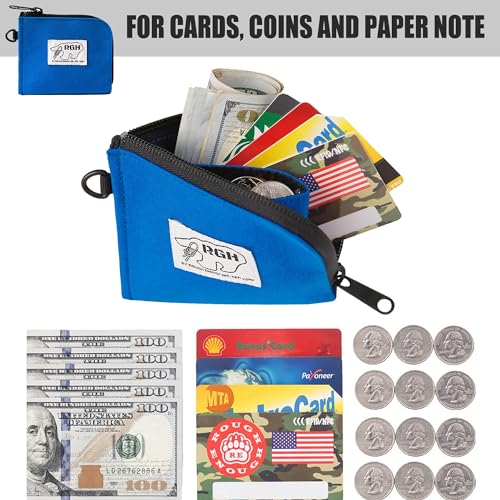 Rough Enough Small Coin Purse Card Wallet Pouch with Zipper Neck Lanyard Keychain for Men Women Teen Boys Blue Waxed Canvas Water Repellent2