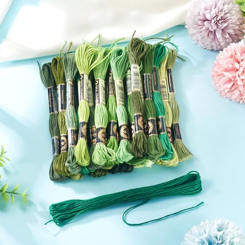 Image of FASHEWELRY 210 Yards Embroidery Thread Bulk Green Handmade 6-Ply Polyester Embroidery Floss 1mm Crewel Cross Stitch Threads for Jewelry Making Sewing Holiday Decorations Crafts DIY Projects