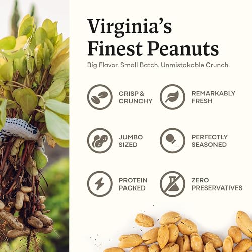 Image of Belmont Peanuts Gourmet Sea Salt and Black Pepper Flavored Virginia Peanuts, 25 oz (1 Pack) - Only 4 Simple Ingredients, No Preservatives, 7g Protein - Salty, Peppery, Crunchy, Hand Seasoned Snack