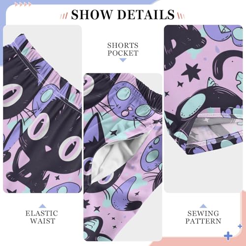 Pajama Bottoms, Kawaii Black Goth Cat Pajamas Pant Lounge Wear Sleep Long Pants Casual Sleepwear Pjs4