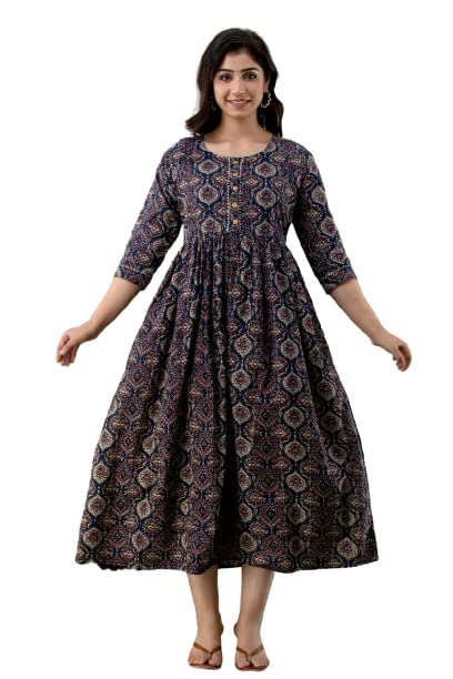 Women's Cotton Floral Printed Anarkali Maternity Feeding Kurti (Dark Blue-L)-picture-42