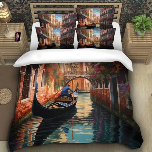Housse de couette Venise 3D parure de lit microfibre douce single - 5