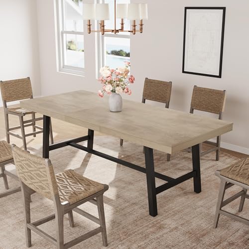 Image of GarveeHome 63-83 inch Extendable Dining Table, Industrial Rectangular Dining Room Table for 6-8 People, Expandable Kitchen Table with Heavy Duty Metal Frame for Dining Room, Kitchen & Parties, Grey