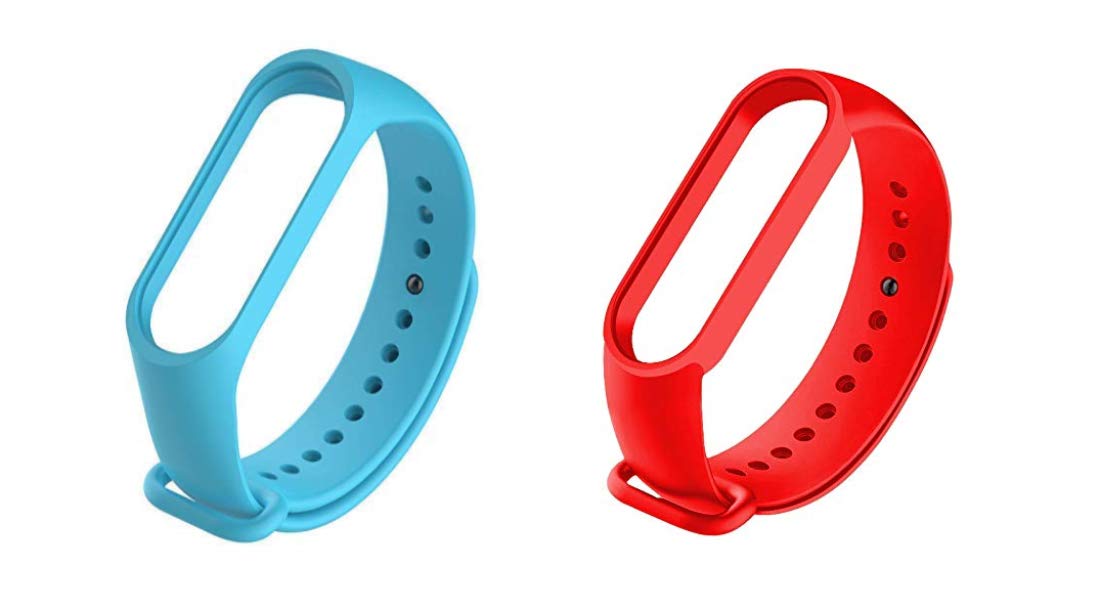 microbirdss Wristband Band Straps Belts for Xiaomi Original Mi 3 (Combo Pack, Pack of 2) (Sky Blue, Red, Xiaomi Mi Band 3 Original)
