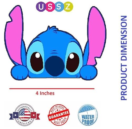 Ussz (Pack Of 2) Funny Cute Stitch Peeking Vinyl Decal Stickers For Car | Truck | Van | Suv | Motorcycle | Window | Wall | Cup | Laptop | Any Smooth Surface Size: 4" #TOP2