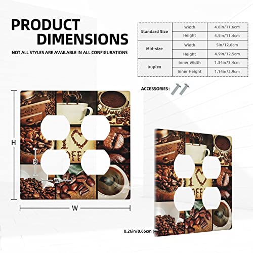Vintage Brown Coffee Double Duplex Outlet Covers Wall Plate Decorative 2 Gang Switch Plate Electrical Receptacle For Kitchen Bedroom Bathroom Standard Size 4.5 X 4.5 Inch #TOP4