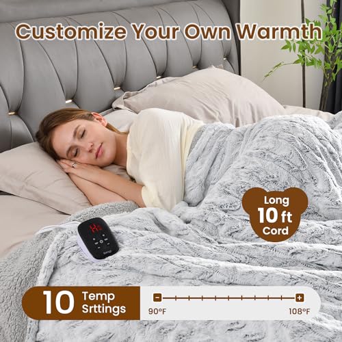 Image of Bearhug Electric Blanket Full Size 77 inch x 84 inch, 10 Heat Settings Heated Blanket, 1-12 Hour Auto Shut-Off, Faux Fur & Sherpa Dual-Sided Heating Blanket, Machine Washable, Gift-Ready Elegant Packaging