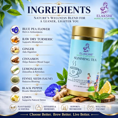 Image of Slimming Tea for Weight Loss - Herbal Green Tea for Metabolism & Detox, Fat Burn Support, Ayurvedic Blend with Turmeric, Ginger & Lemongrass, Biodegradable Cotton Tea Bags (Pack of 1)