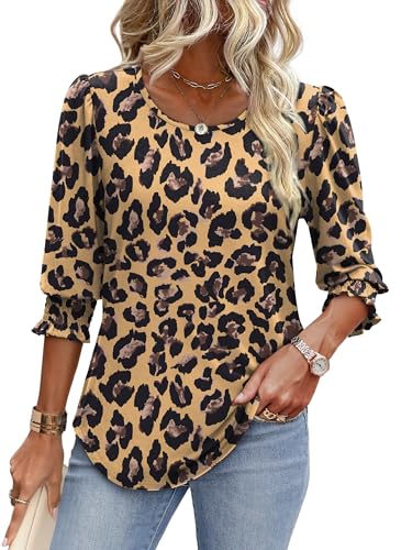 Image of XIEERDUO Blouses for Women Dressy Casual 3 /4 Length Sleeve Womens Tops with Smocked Cuffs
