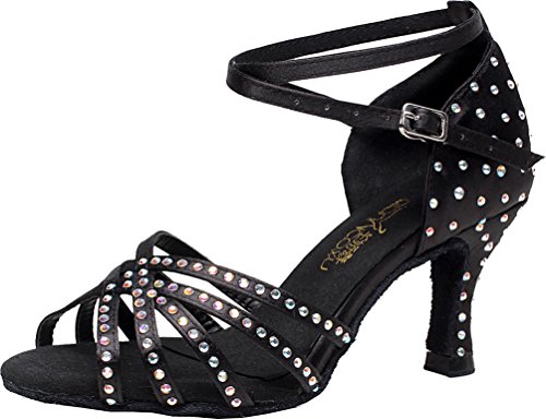 Chaussures de danse latine femme strass sans douleur aux talons bout ouvert