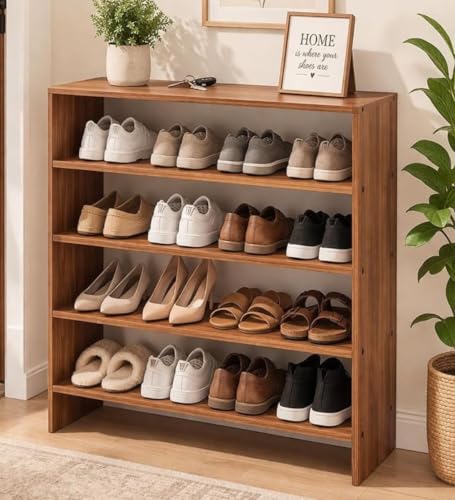 Image of Spyder Craft Engineering Wood Open Shelf Shoe Organizer Shoe Cabinet for Home, Shoe Rack with Multiple Shelves, Space Saving Shoe Rack for Entryway, Living Room & Bedroom, Noce Lyon, DIY Assembly