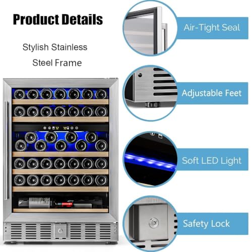 Image of Antarctic Star 24 Inch Wine Fridge Cooler, 52 Bottle Wine Cooler Refrigerator. 39-64F Dual Zone Wine Refrigerator Glass Door, Built in or Freestanding Under Counter Fridge for Home Bar Office