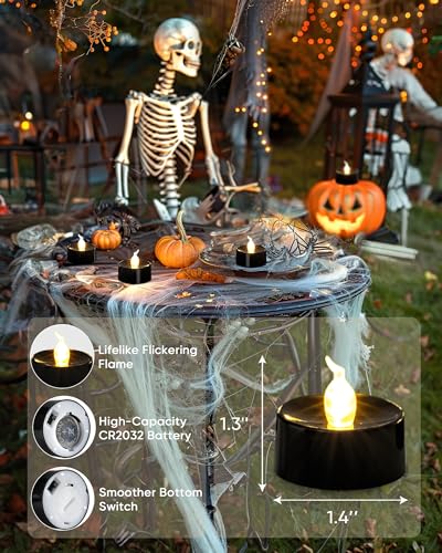 Image of merrynights Black Candles, 24 Pack Tea Lights Candles Battery Operated, LED Tealight Candle, Flameless Votive Candle for Fall Holiday Decor, Theme Party -1.4 inch D X 1.3 inch H
