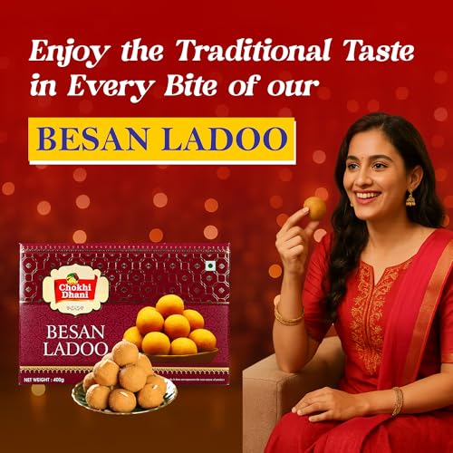 Image of Chokhi Dhani Besan Ladoo 400g & Panjiri Ladoo 400g | Ready to Eat Indian Mithai | Traditional Sweet Combo for Pooja, Festivals & Gifting