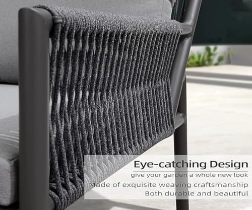 Image of 4 Seater Indoor Outdoor Rope Woven Patio Conversation Set Powder-Coated Iron Frame Handwoven Weaving Rope Modern Sofa for Balcony,Backyard,Living Room,Waterproof Furniture(Grey)