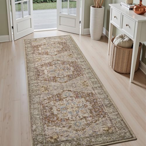 2x8 ft Runner Rug for Hallways Non Slip Washable Kitchen Runner Bedroom Bedside Runners Long Runners for Entryway Laundry Room Bathroom Neutral Sepia Brown Sepia Brown 2' x 8' (Runner)