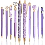 DAIKOYE 10 Pcs Ballpoint Pens Set Party Favors for Kids Purple Gifts Purple Pens for Women Girls Office Supplies School Supplies Black Ink Metal Crystal Diamond Pens