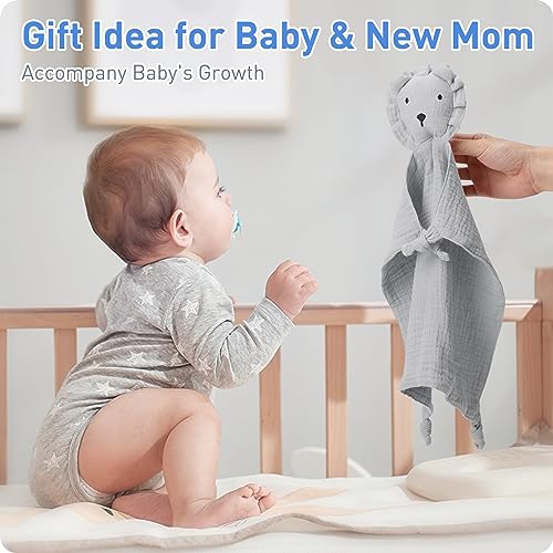 Image of Premium Soft Muslin Cotton Newborn Baby Loveys Security Blanket Muslin Soft & Breathable,Lion Lovies for Baby New Born Boy Girl Unisex Baby Unique Neutral Presents for Babies Newborn Toddler