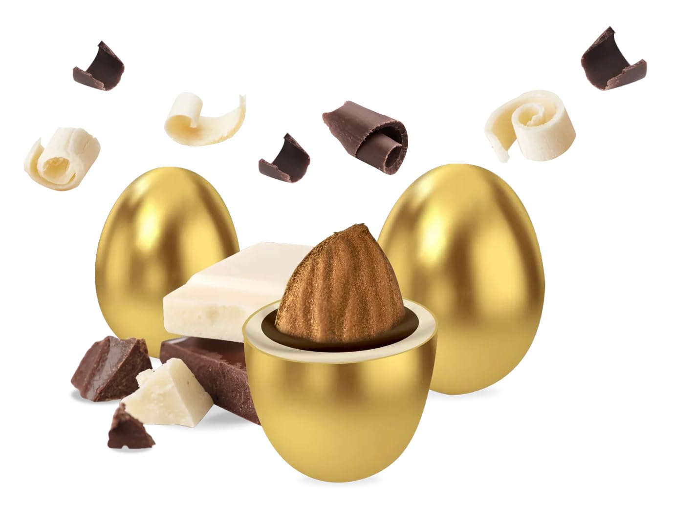 Confetti Maxtris Ciocomandorla Classico Oro, Cioccolato Bianco e Fondente con Mandorle Tostate, Gluten Free, Forma Ovale, Rivestimento Lucido Oro, 500 g
