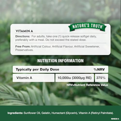 Nature's Truth Vitamin A 10,000iu - 60 Softgels - High Strength Vision Support - Image 4