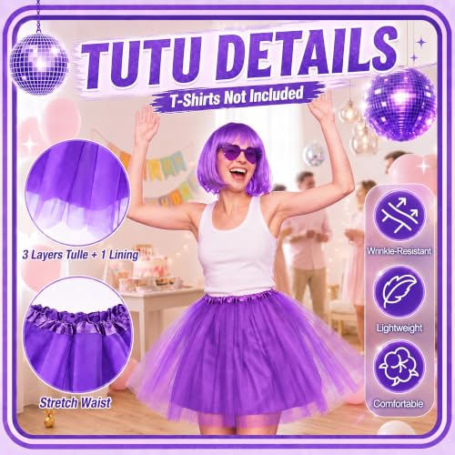 Image of Wesiti 24 Pcs 6 Sets Wigs Tutus Glasses for Women Costume,Purple,Cool