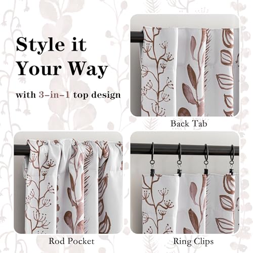 MEETSKY Boho Brown Blackout Curtains for Bedroom, Thermal Insulated Privacy Protection Back Tab Curtains 84 Inches Length for Living Room, Leaf Pattern, 2 Panels, 50" Wide Each - image 4