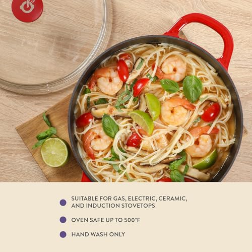 Image of Crock Pot Artisan 7-Quart Round Enameled Cast Iron Dutch Oven With Oven Safe Borosilicate Glass Lid, Heavy-Duty Cookware for Baking, Roasting & Slow Cooking, Red
