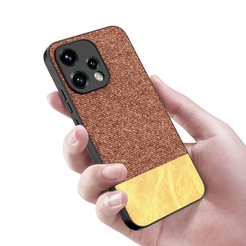 Image of Kapa Soft Fabric & Leather Hybrid Protective Back Cover for Oppo Reno 15 5G | Shockproof Slim Hard Anti Slip Back Case (Brown)