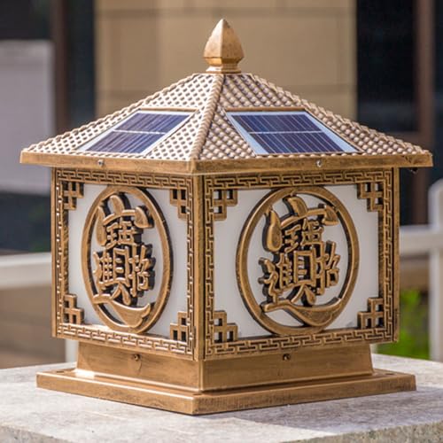 Lámpara de Poste LED Solar, Estilo Chino, Estilo Vintage, con Pantalla acrílica, para iluminación Exterior, para cercas, terrazas, Patios, Casas y porches.