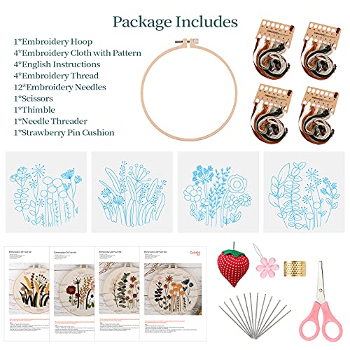 Zocone 4 Set Embroidery Kit For Beginners, Embroidery Starter Kit With Pattern And Instruction, Cross Stitch Kits Include Embroidery Hoop And Complete Embroidery Tools, Needlepoint Kit For Adults (C) #TOP1