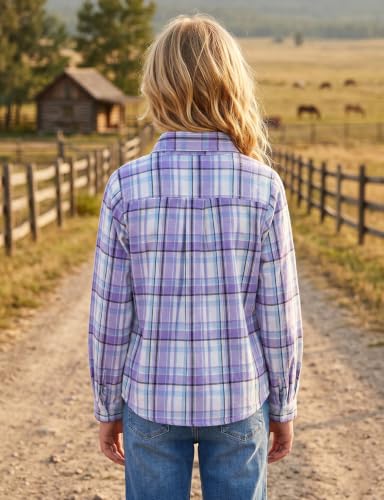 Image of Noomelfish Girls Long Sleeve Button Down Shirt Tie Front Western Tops Cowgirl Outfit (5-14 Years)