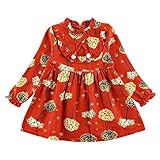 MODNTOGA Kid Baby Girls Ruffled Collar Long Sleeve Princess Party Wedding Flower Dresses (Red, L (2-3Years))