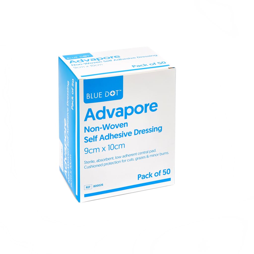 Blue Dot Advapore Non-Woven Self Adhesive Wound Dressings, 9cm x 10cm, Pack of 50