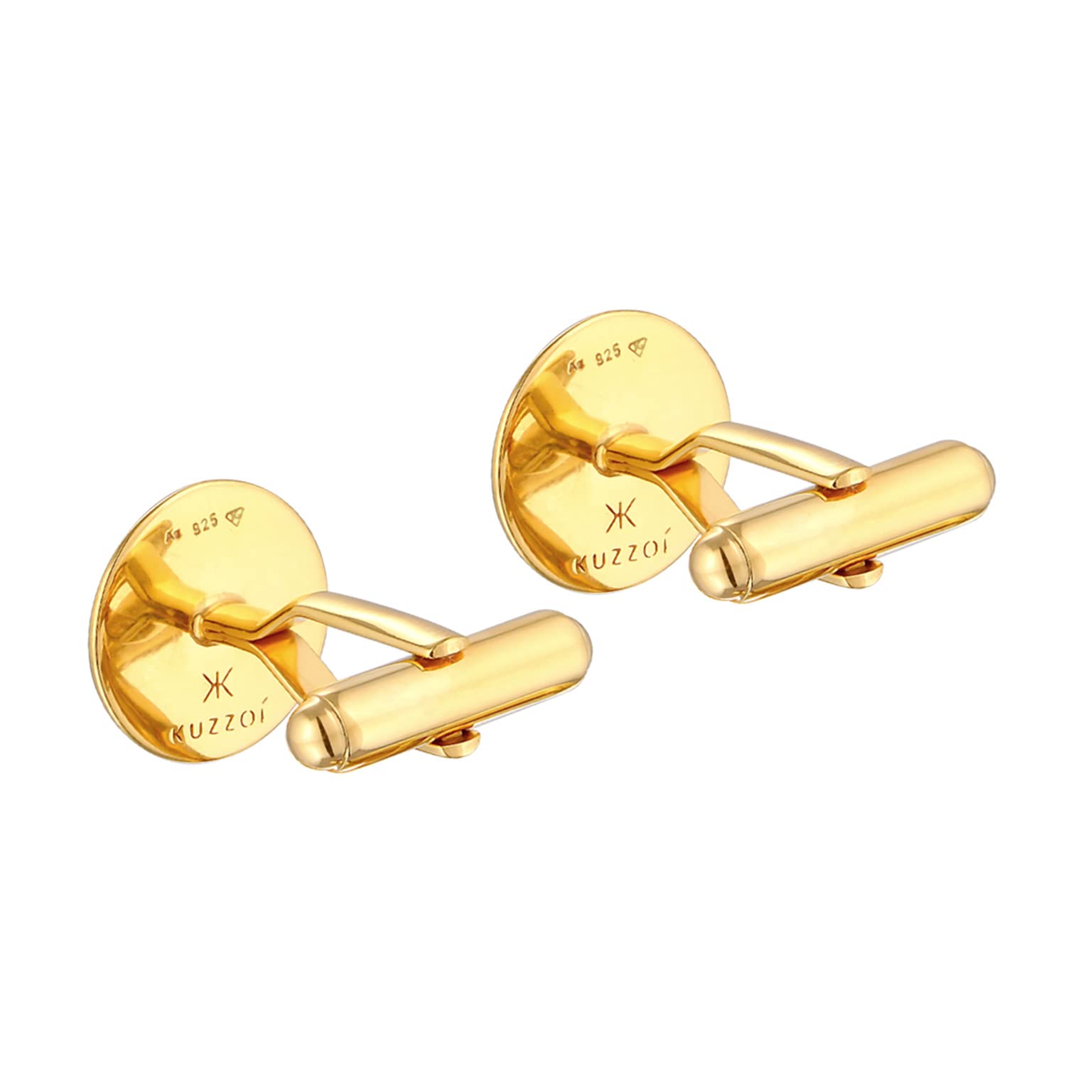 Kuzzoi Cufflinks - Gemelli da uomo, rotondi, in argento sterling 925 placcato oro, gioielli moderni per la camicia, elegante regalo per matrimonio e compleanno, 14,7 mm, Argento sterling, Smalto
