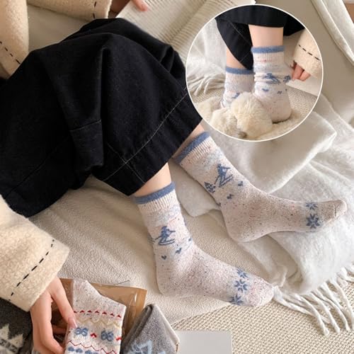 CHUNFO Womens Cute Warm Socks Charm Wool Sock Kniited,Cotton,Boot,Loafers,Flats,Size4.5-84